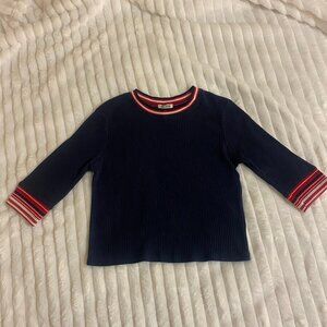 💙 Navy 3/4 Length Sleeve Grunge Stretch Top